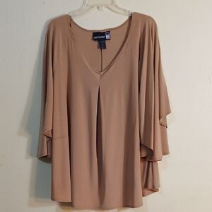 Antthony Women's Tan Blouse with Flowing Sleeves